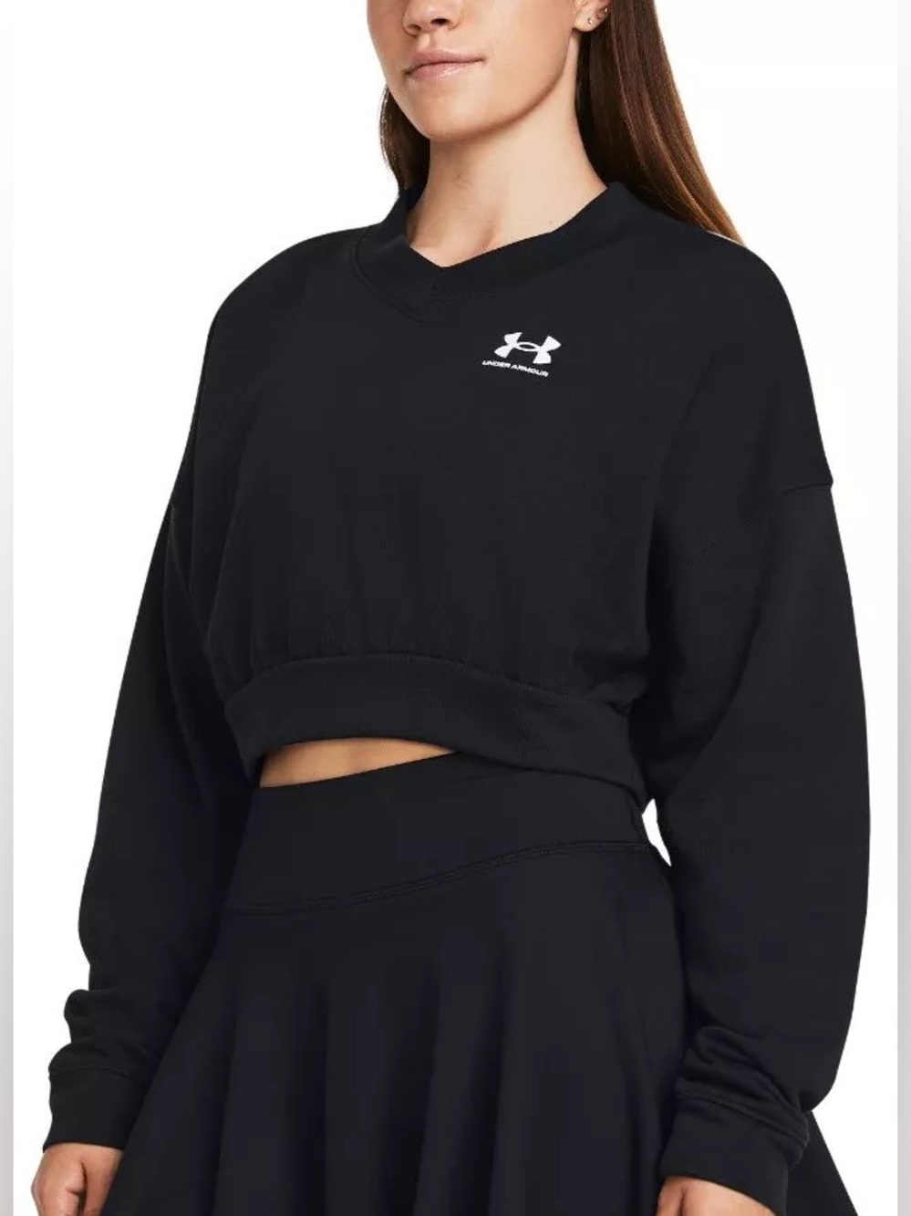 Under Armour size 2XL V-neck Long sleeve cropped pullover sweatshirt Black READ